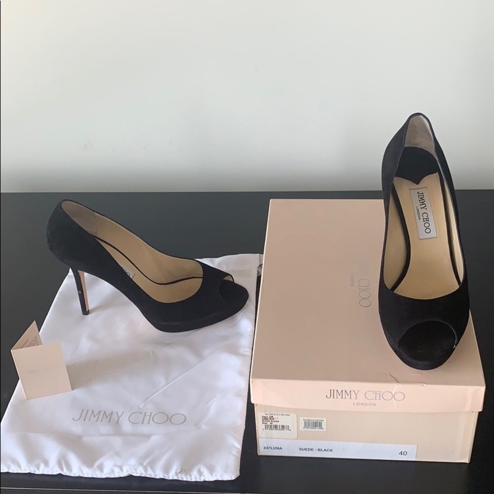 Jimmy choo black suede peep toe